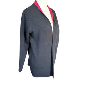 Talbots Petites black wool open cardigan sweater with red interior size PS